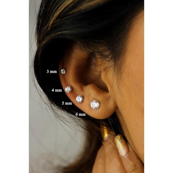 6 set stud-GD 14K Gold Plated Huggie Cubic Zirconia Hoop Earrings for Women - Picture 5 of 6